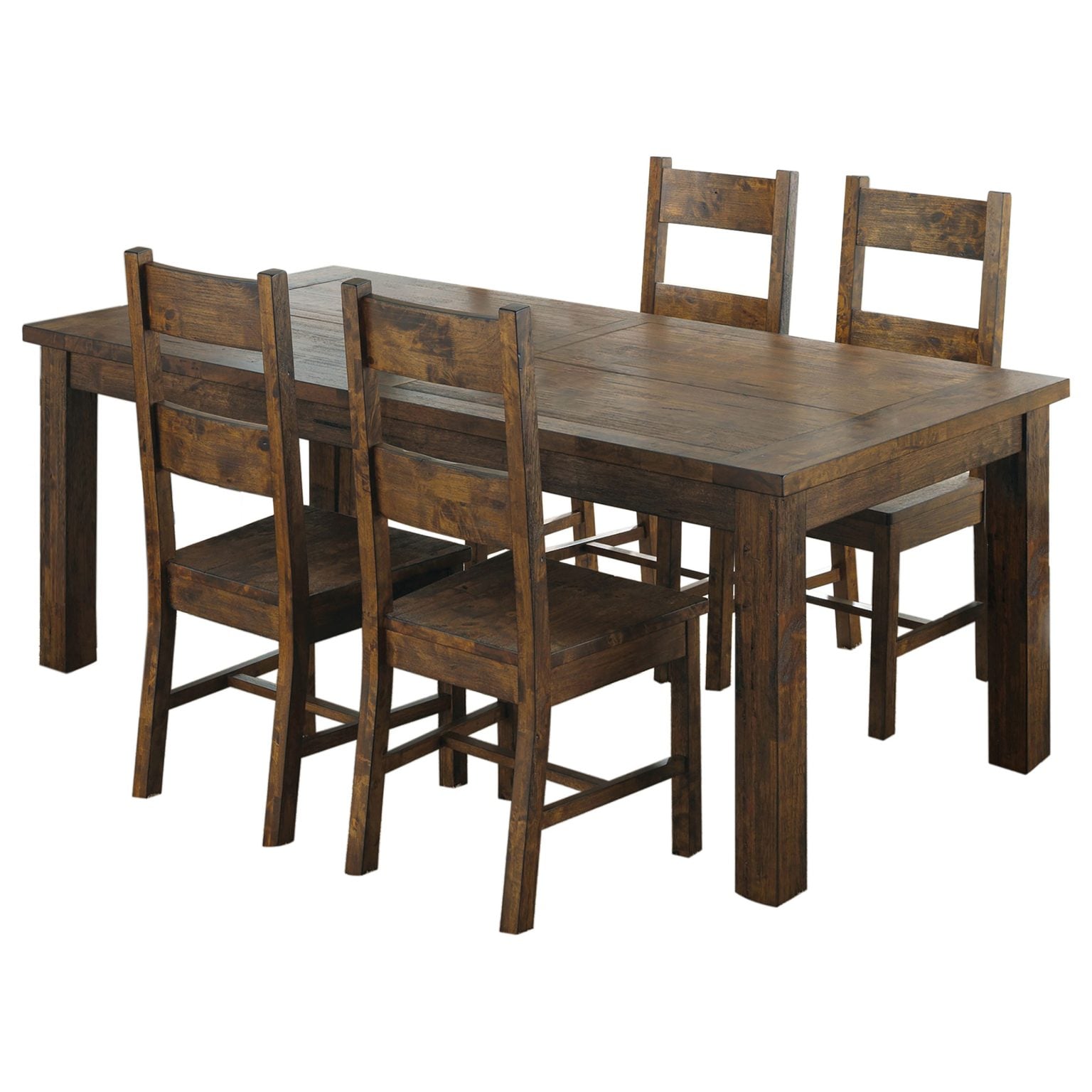 Coleman 5-piece dining set in rustic golden brown wood, three-quarter angle view