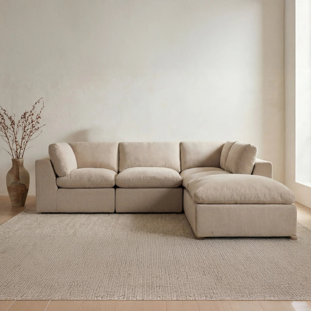 Cates Dream Pebble polyester modular sectional, angled view showing plush cloud-like cushions