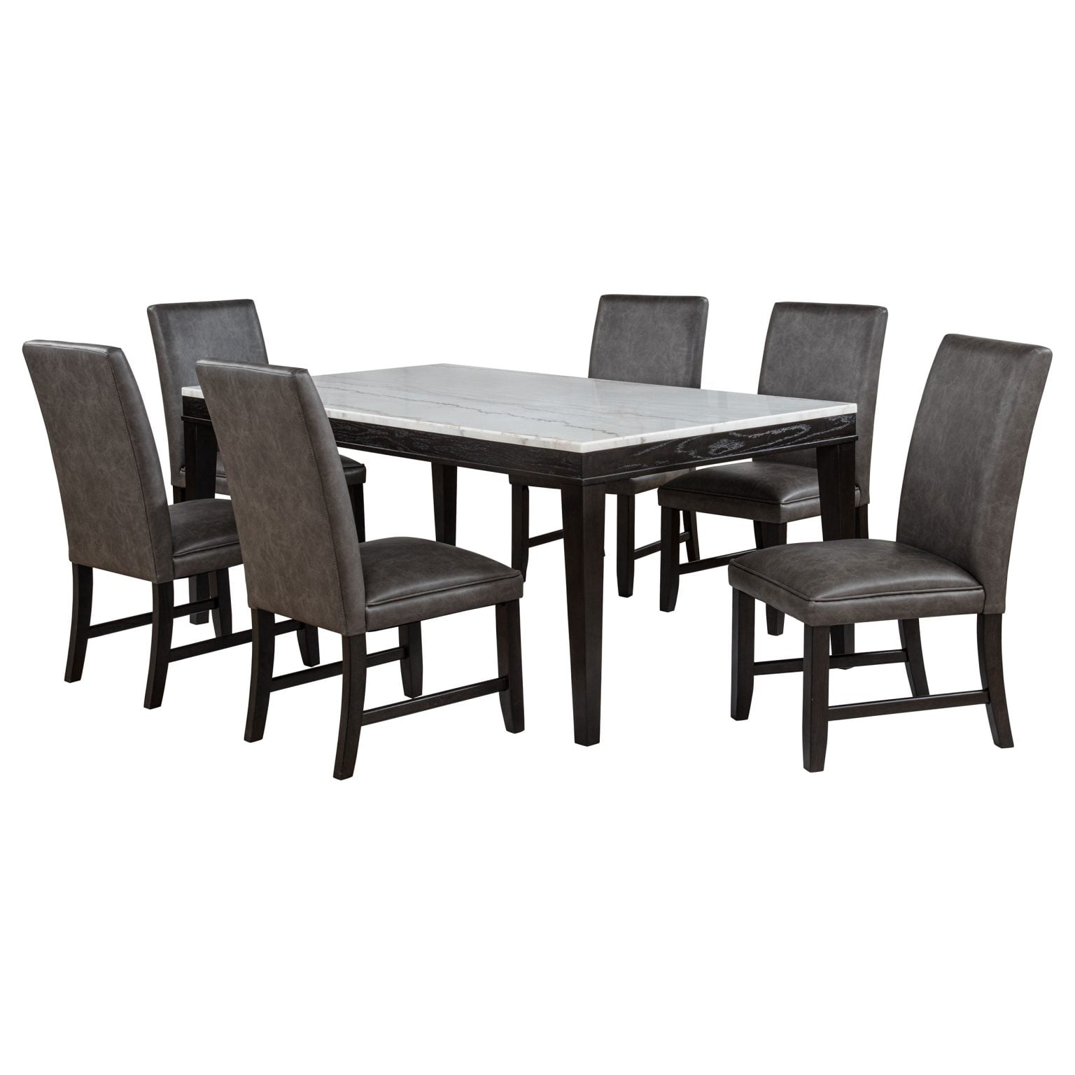 Alternative view of Averill 7-Piece White Marble Top Dining Set in Dark Grey and Coffee Bean