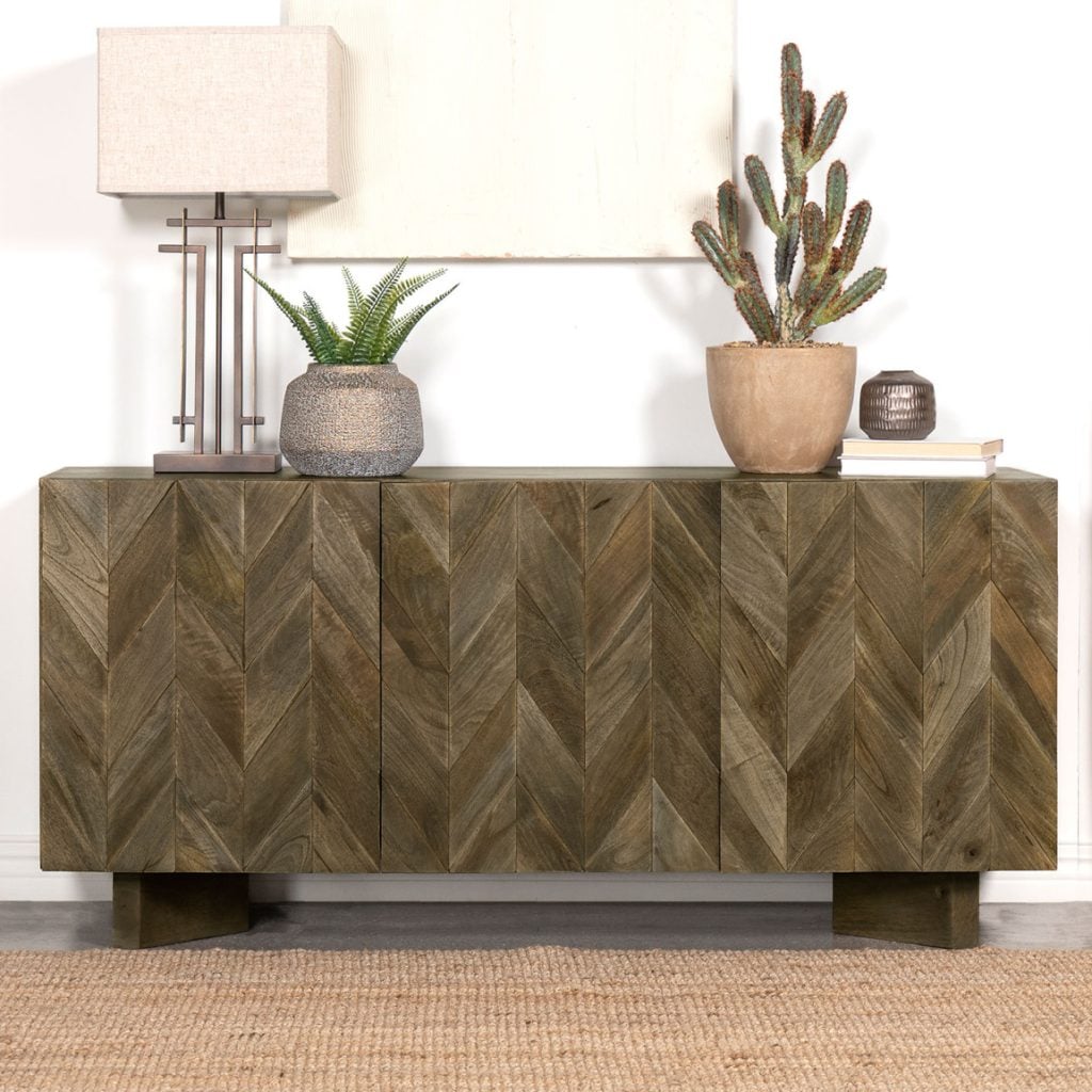 Tyler 3-door sideboard in mango brown solid mango wood, straight front view