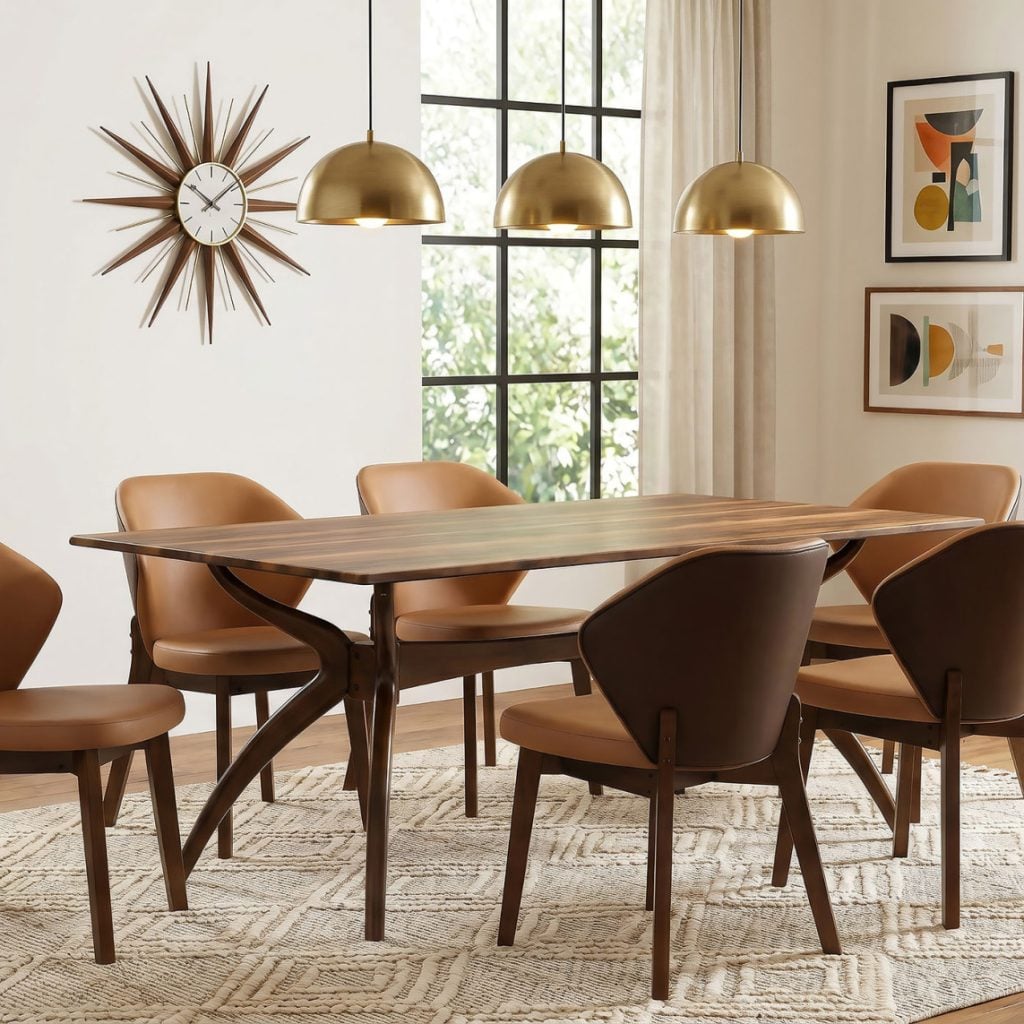 Randolph 7-piece SmartTop dining set in sheesham brown wood, full set front view