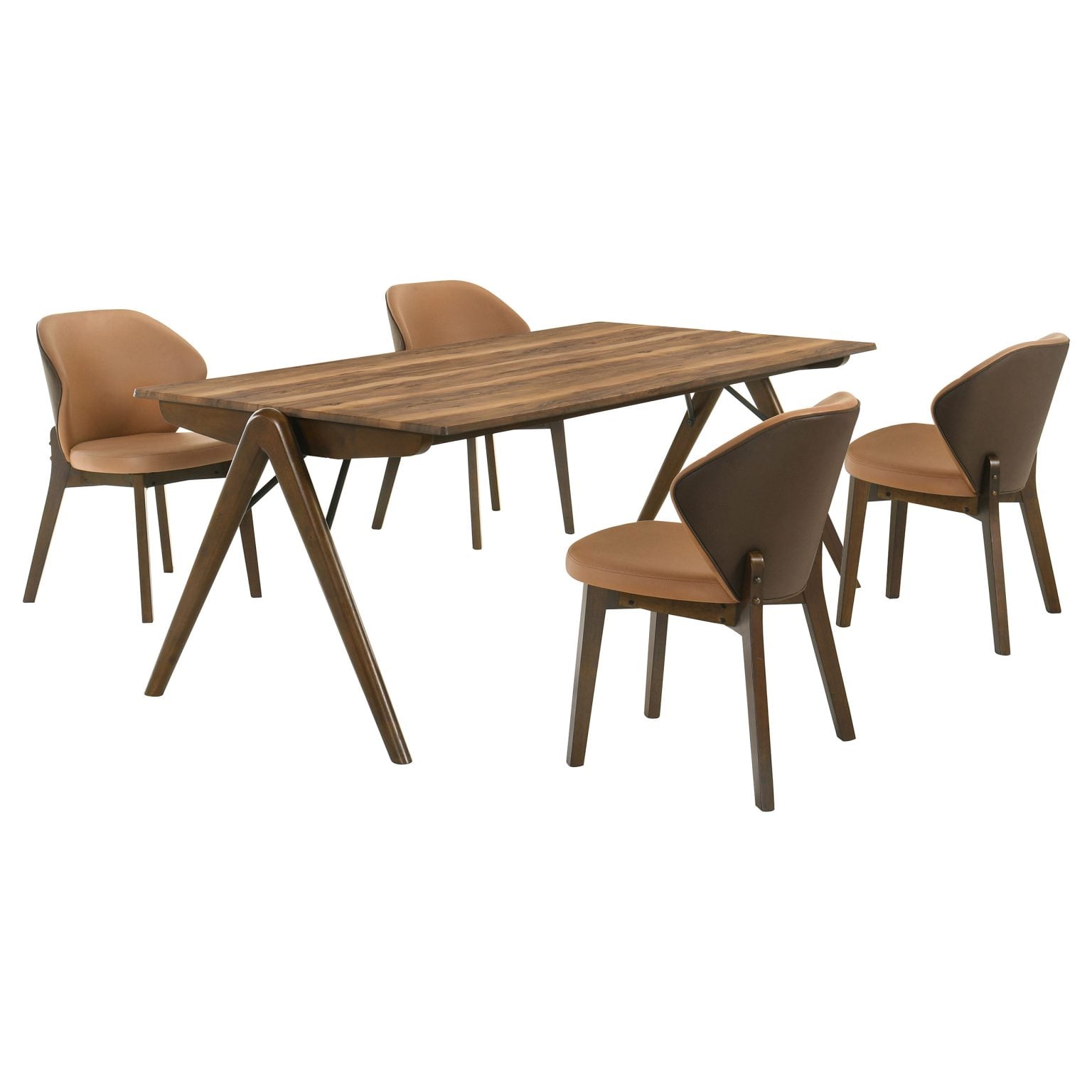 Randolph 5-piece SmartTop dining set in sheesham brown wood, three-quarter angle view
