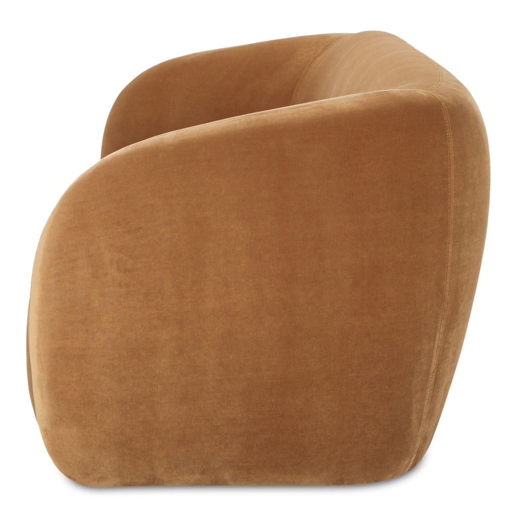 Faye Curved Sofa in Tan Faux Mohair - lifestyle view