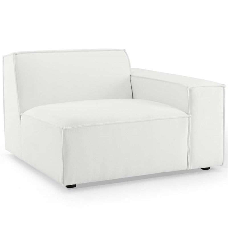 Restore modern white sectional, left-arm chair detail with French piping