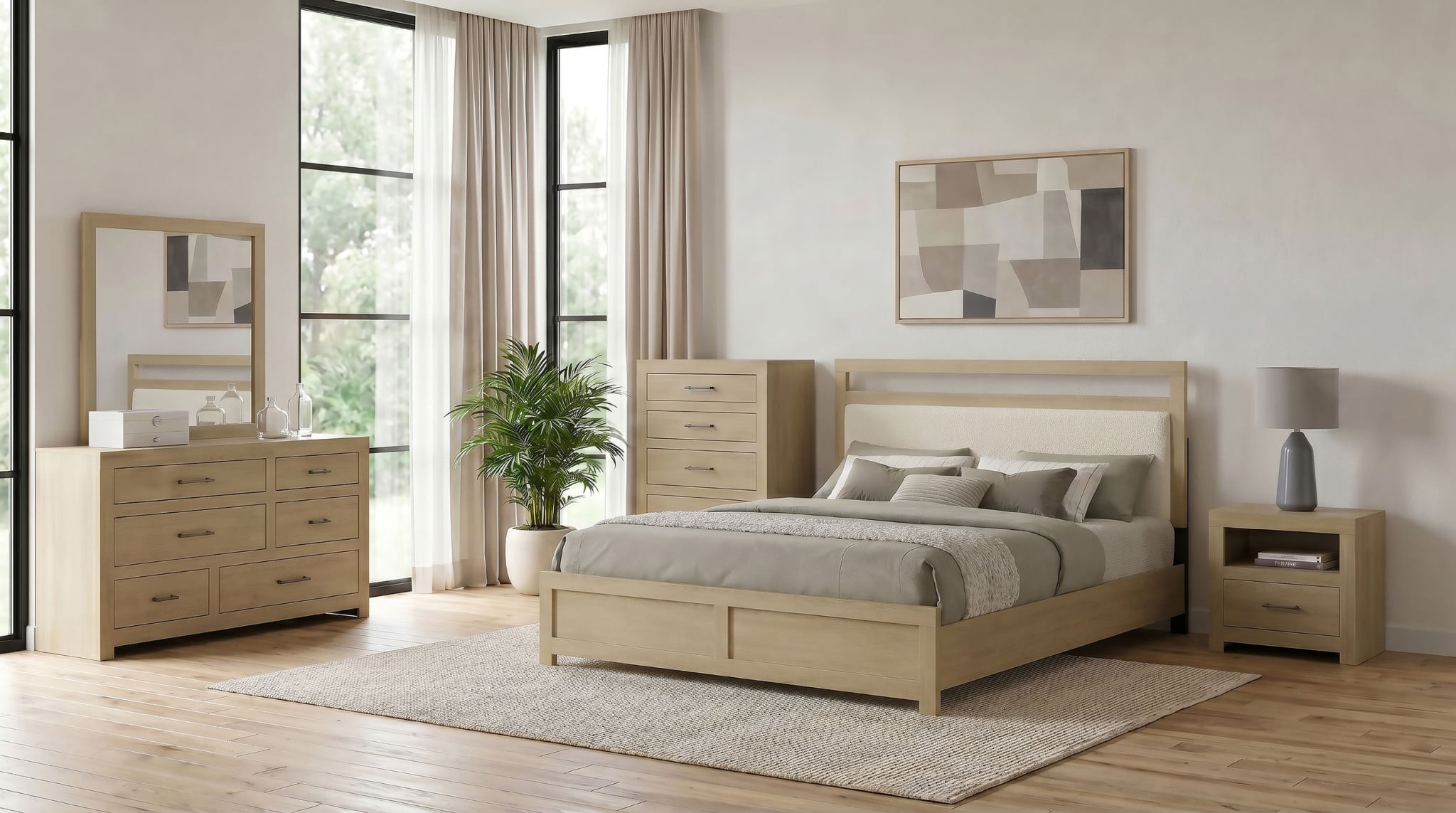 Hendricks Panel Bed 5-Piece Queen Bedroom Set in Light Oak - room view