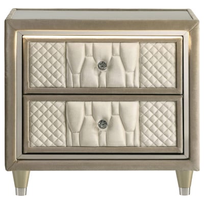 Lorient Ivory and Camel Velvet 2-Drawer Nightstand with USB Charging and LED Lighting by Coaster - Lorient ivory nightstand with USB charging view 3