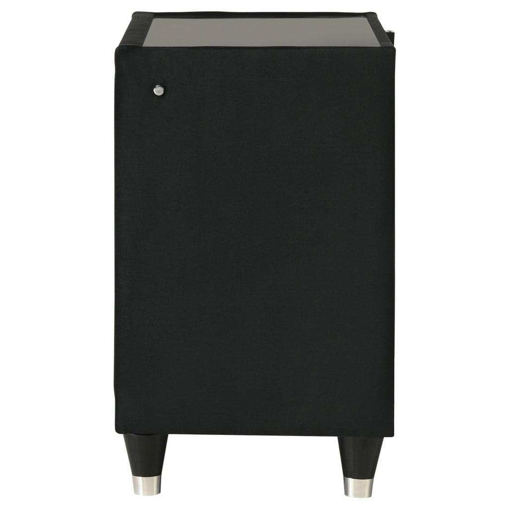 Lorient Black Velvet 2-Drawer Nightstand with USB Charging and LED Lighting by Coaster - Lorient black nightstand with USB charging view 4