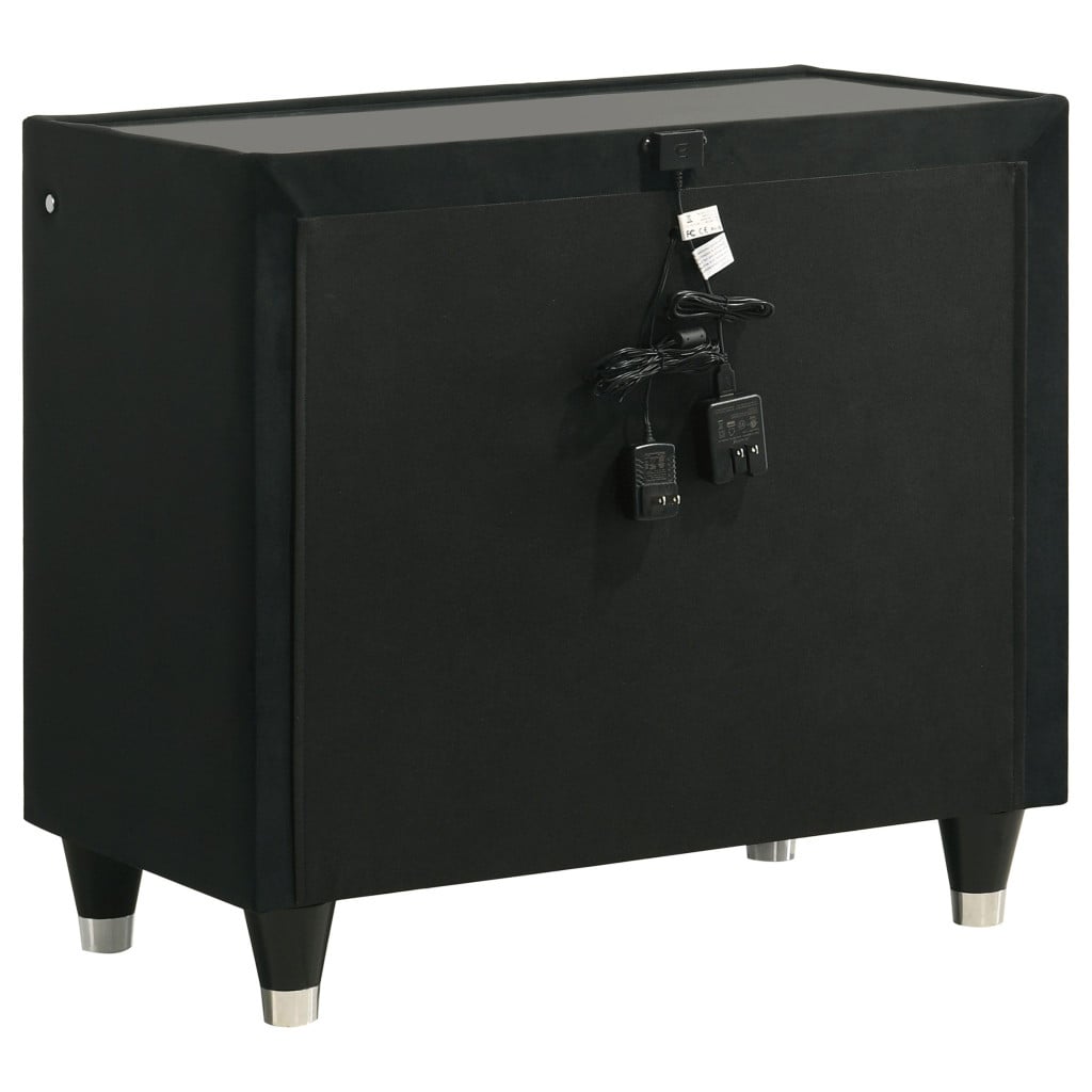 Lorient Black Velvet 2-Drawer Nightstand with USB Charging and LED Lighting by Coaster - Lorient black nightstand with USB charging view 5