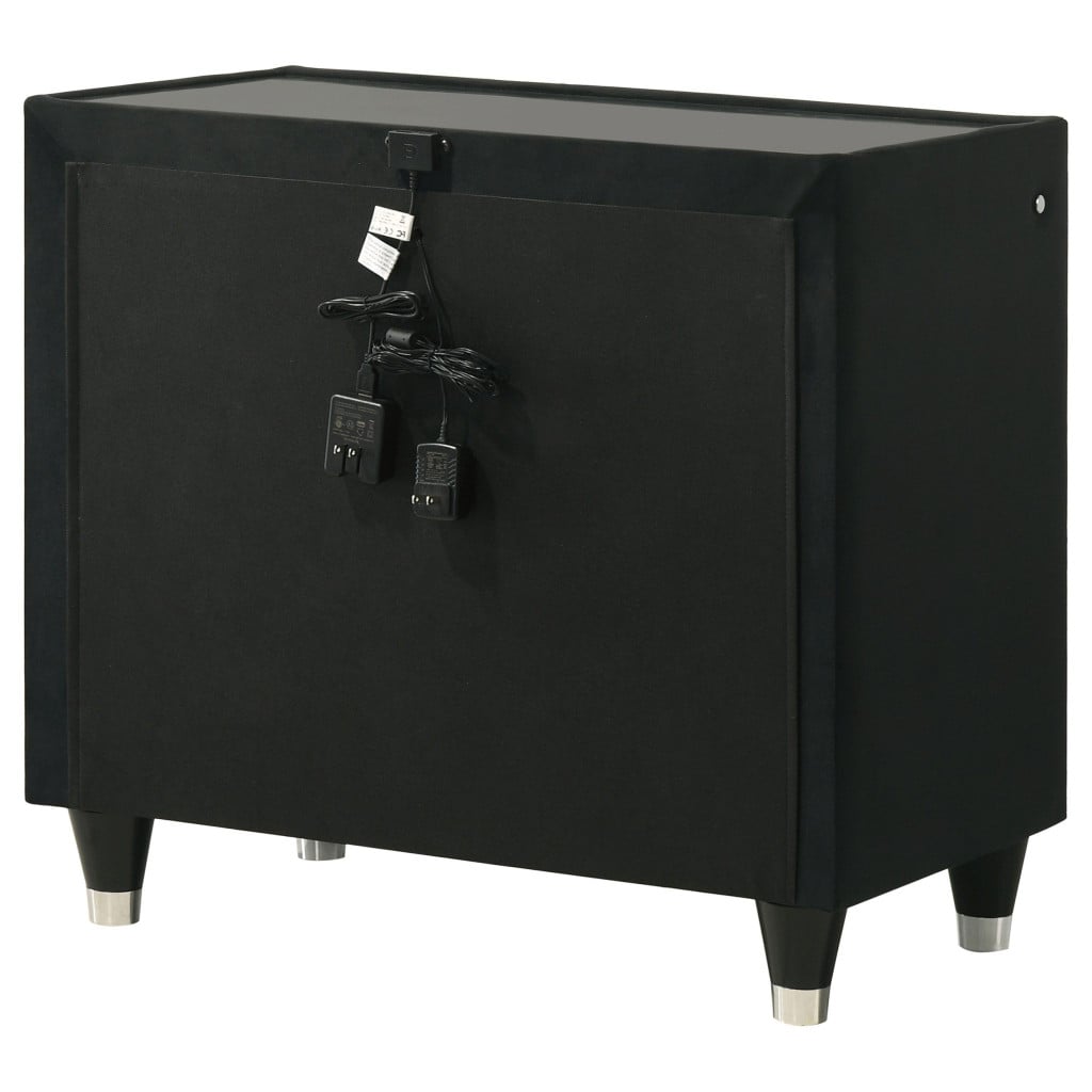Lorient Black Velvet 2-Drawer Nightstand with USB Charging and LED Lighting by Coaster - Lorient black nightstand with USB charging view 7