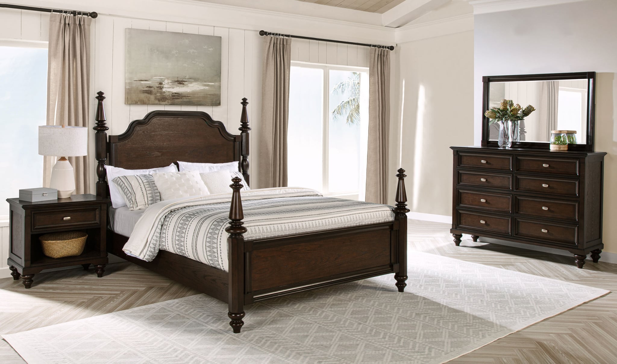 Andover 4-Piece Queen Bedroom Set in Dark Oak - room view