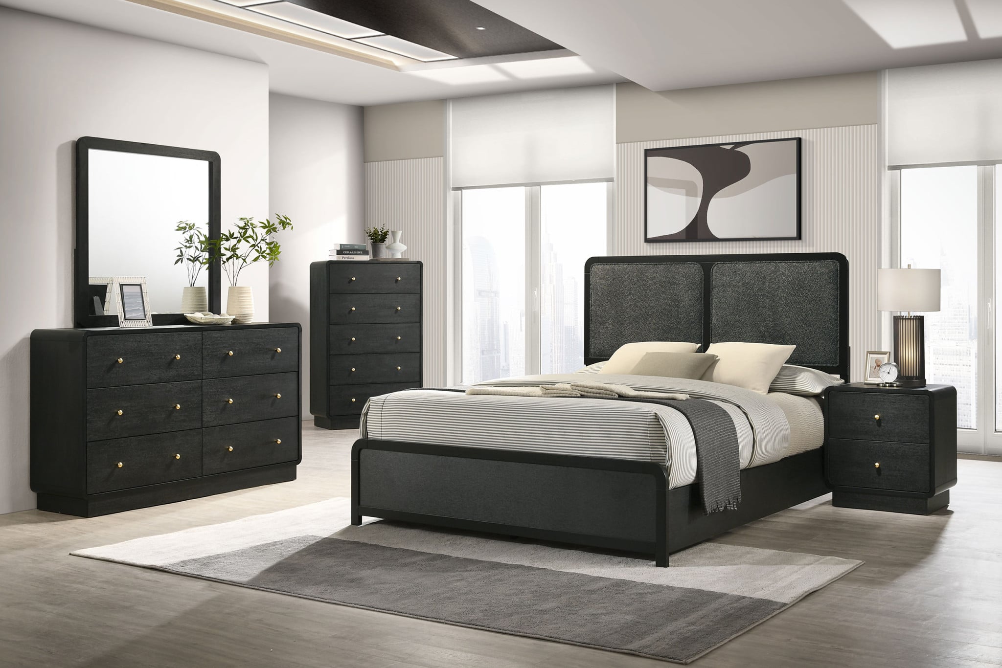 Cavelle 5-Piece Queen Bedroom Set in Black - room view