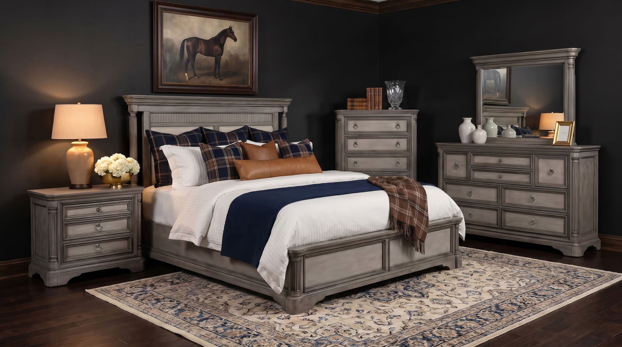 Cresswell Queen Bedroom Set, 5-Piece, Weathered Taupe - styled room view