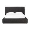 Front view of the Quincy king bed in deep charcoal grey boucle-look weave with padded frame | Three-quarter view of the Quincy bed showing the fully upholstered rounded shaping | Side profile of the Quincy king bed with 48-inch padded headboard | Room scene with the Quincy charcoal upholstered bed in a moody bedroom | Close-up of the dark grey textured boucle-look upholstery | Rear view of the Quincy king bed | Detail of the Quincy's padded headboard upholstery | Close-up of the nubby weave texture in natural light | Detail of the Quincy's rounded frame edges | Close-up of the upholstery seams and tailored finish | Detail of the charcoal weave depth and variation | Top-down view showing the Quincy's 89-inch width in charcoal grey | Detail view of the padded side rail upholstery