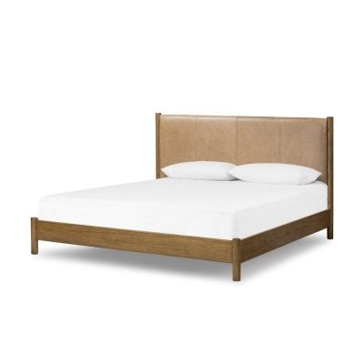 Roark Tan Leather and Oak King Bed - Image 2