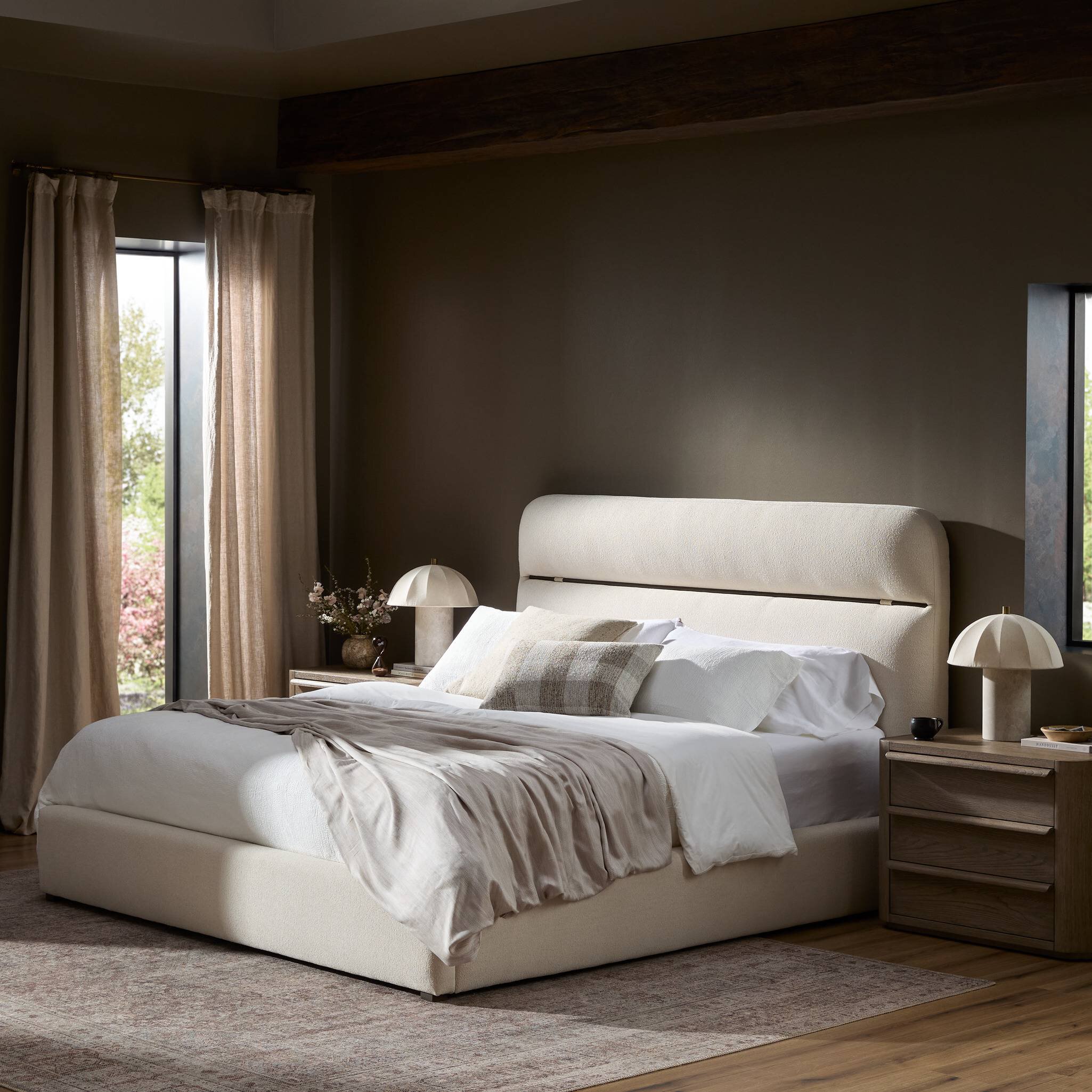 Elodie Queen Bed in Crypton Wayfarer Snow and Vintage Ash - primary view, alternate shot