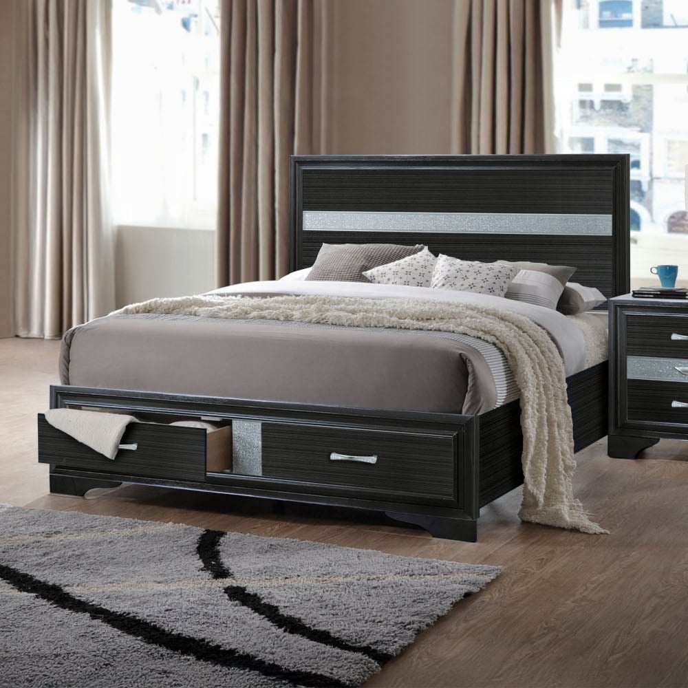 Naima Queen Storage Bed in Black - front view
