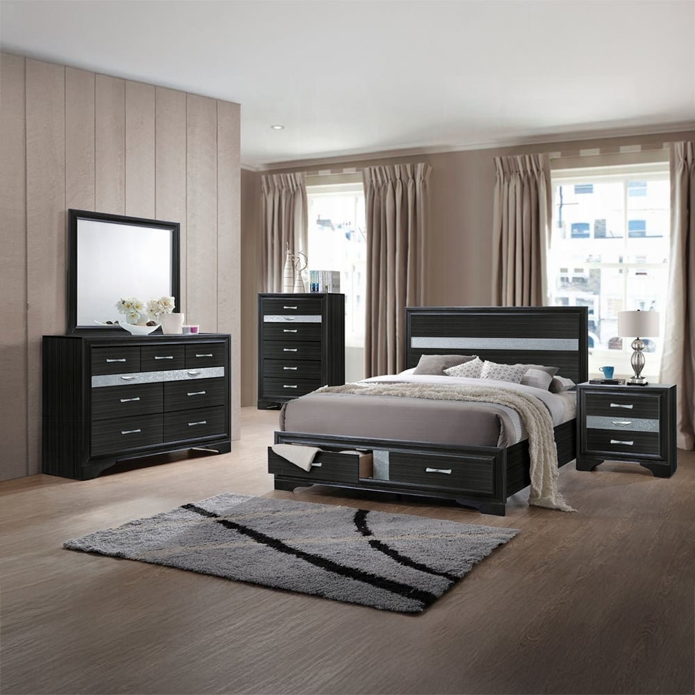 Naima Queen Storage Bed in Black - lifestyle view
