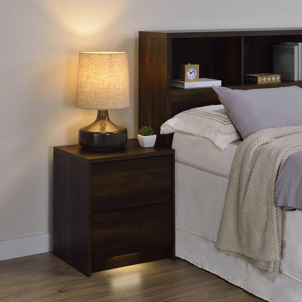 Westpark Dark Pine 2-Drawer Nightstand with USB Charging and LED Light by Coaster - Westpark dark pine nightstand with USB charging view 2