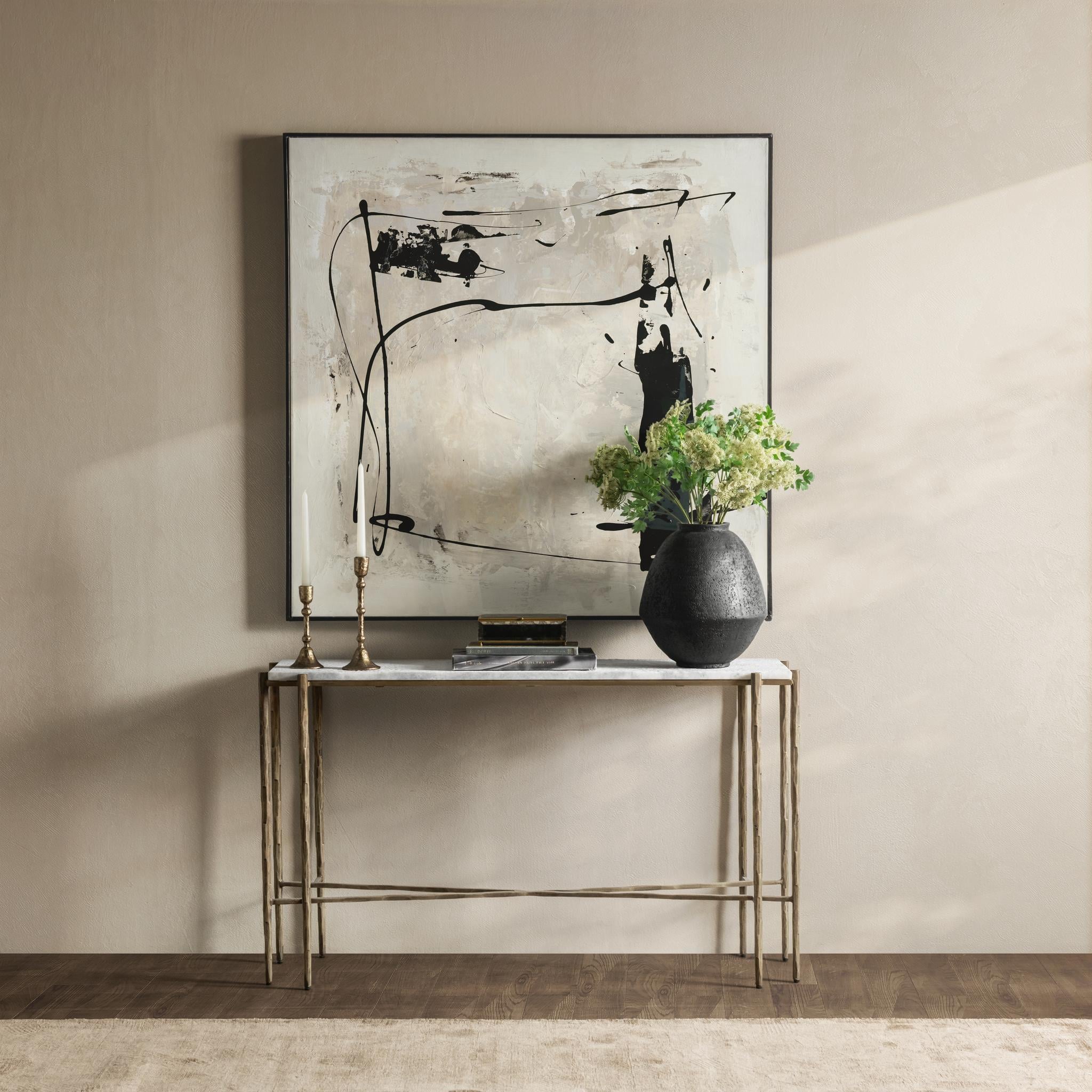 Jasmine Marble Console Table in Moonstone White - angle view