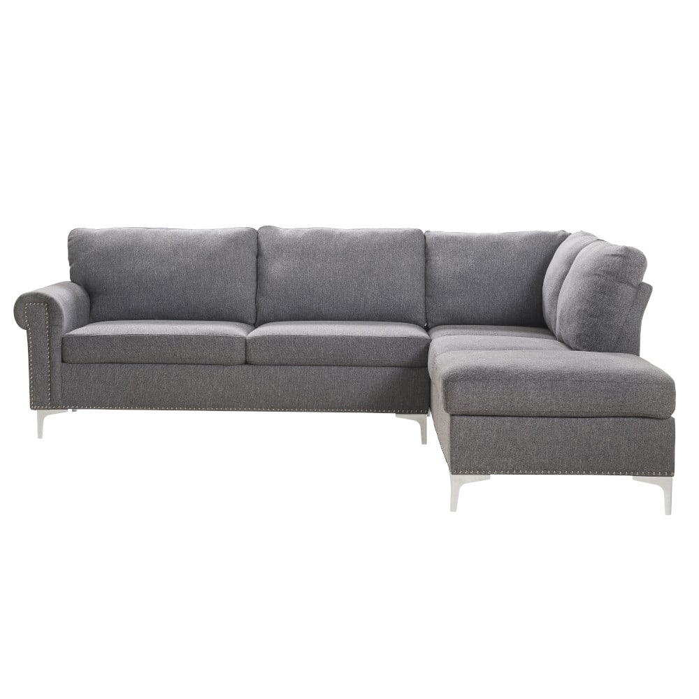 Melvyn sectional sofa in grey fabric with right-facing chaise, three-quarter view