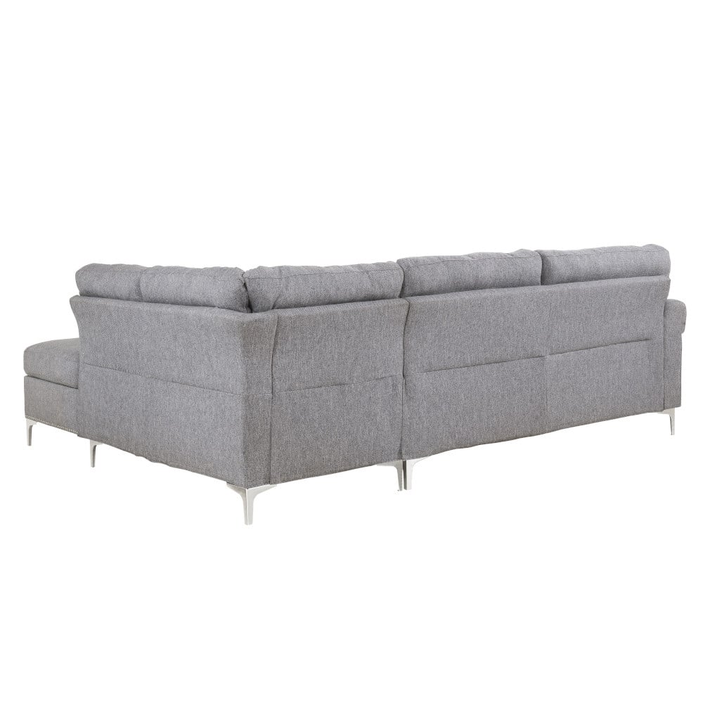 Melvyn sectional sofa in grey fabric, chaise profile view