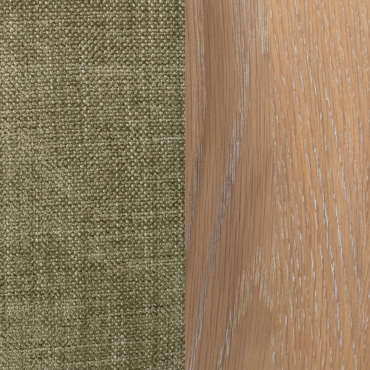 Myra barrel sofa in sage dust green polyester, open side-frame detail