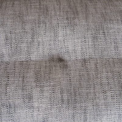 Element button-tufted sofa in gray polyester viscose fabric, close-up of button tufting and knife-welt trim