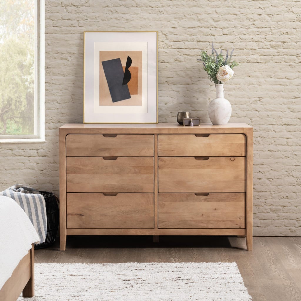 Laguna 6-Drawer Dresser in Natural - three-quarter view