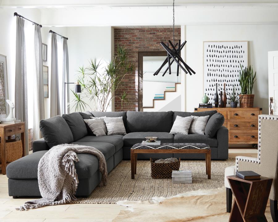 Serene 6-piece charcoal linen-blend modular sectional, full arrangement front view