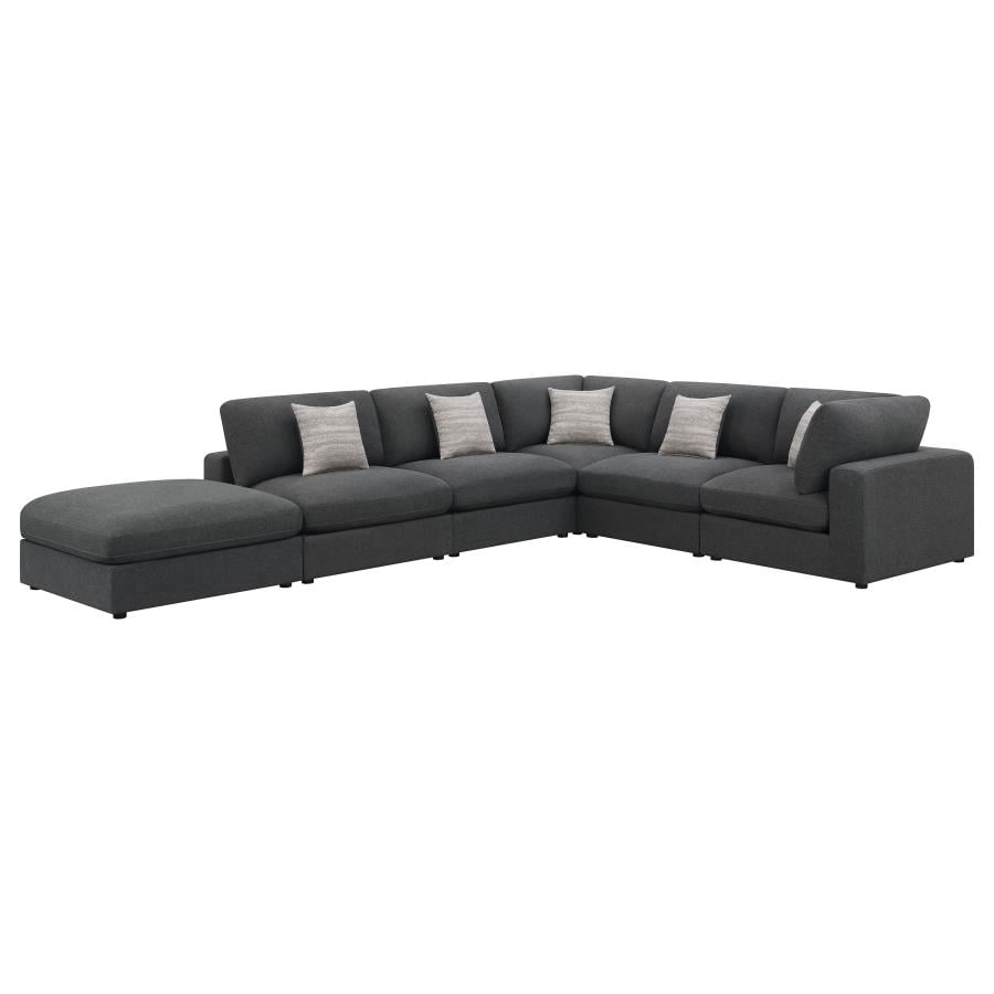Serene charcoal linen blend 6-piece modular sectional, alternate view