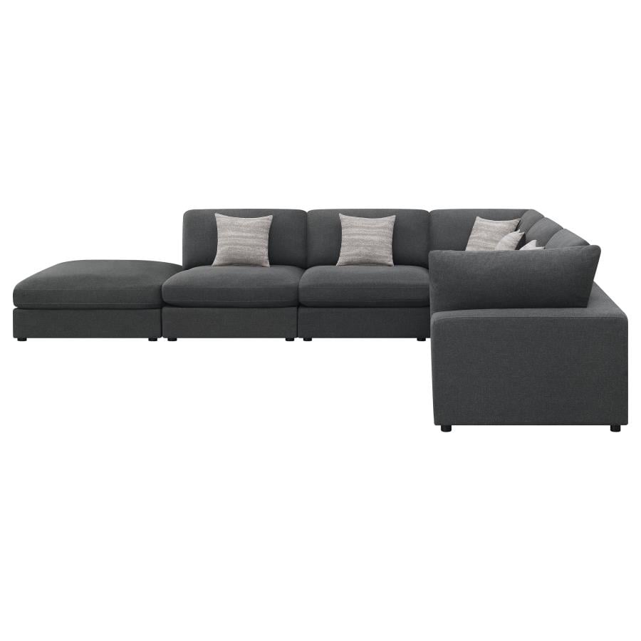 Serene charcoal linen blend 6-piece modular sectional, angled view