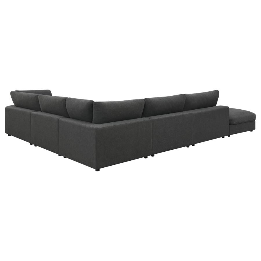 Serene charcoal linen blend 6-piece modular sectional, side view