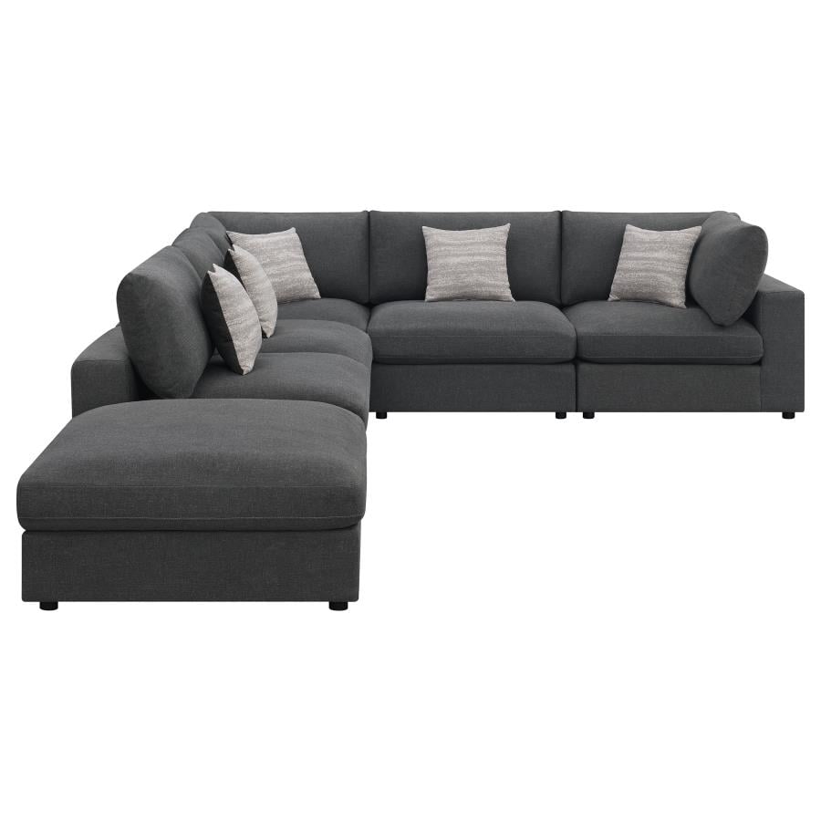 Serene charcoal linen blend 6-piece modular sectional, detail view