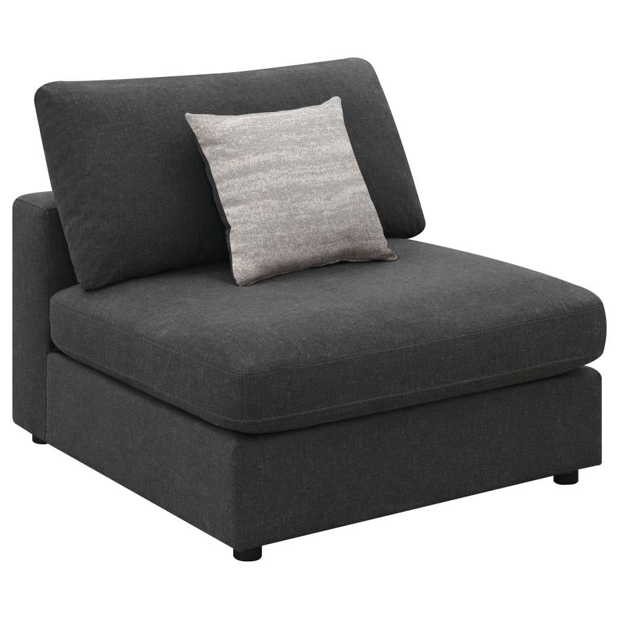 Serene charcoal linen blend 6-piece modular sectional, back view