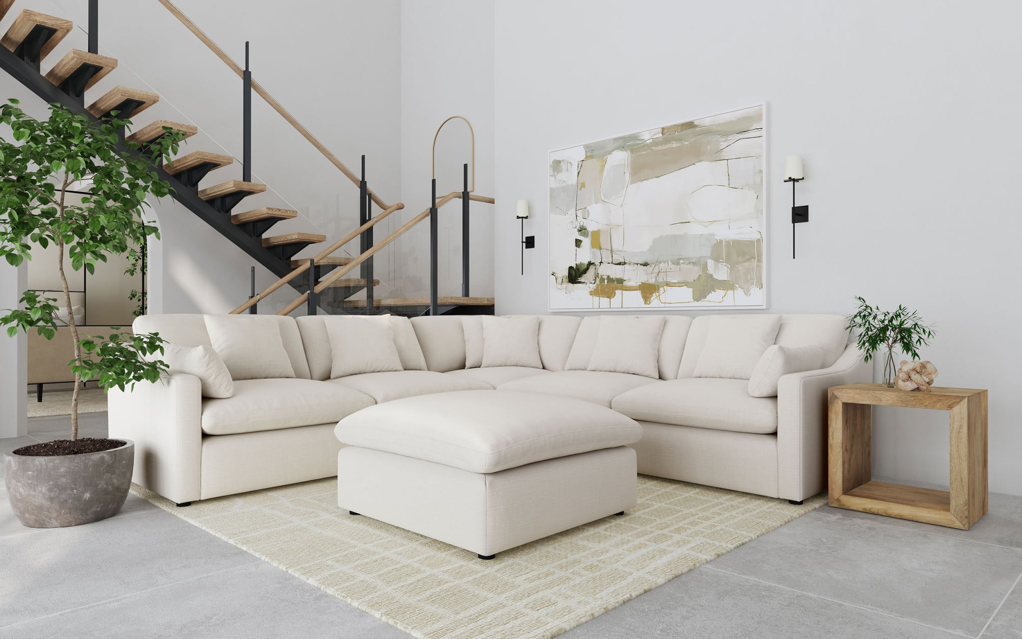 Hobson off white 6 pc sectional sofa and ottoman