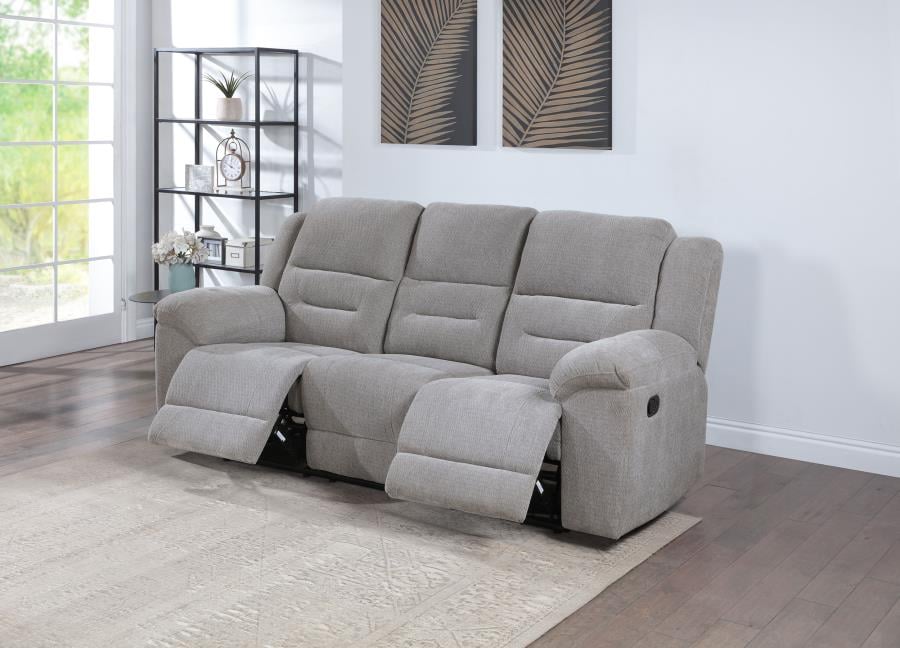 Gilson grey chenille manual reclining sofa, alternate view