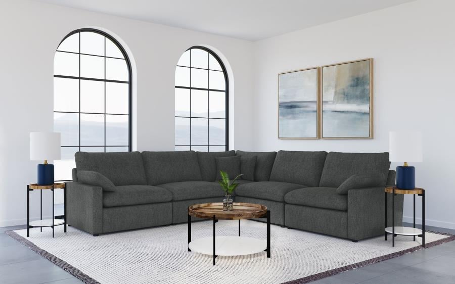 Collins dark grey 5-piece modular power reclining sectional, full front view