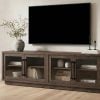 Medina 4-Door Glass TV Stand in Dark Rustic Mango - front view