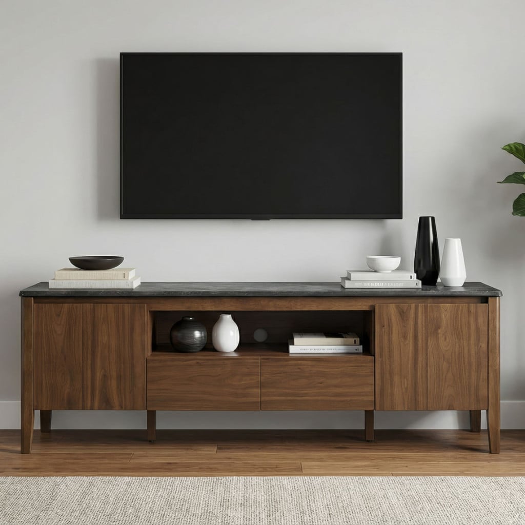 Bradley 63-Inch SmartTop TV Stand in Smokey Grey and Dark Brown - front view