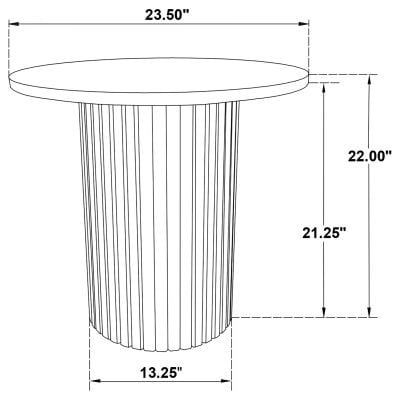 Hamlyn round fluted end table in black wood, tabletop surface detail