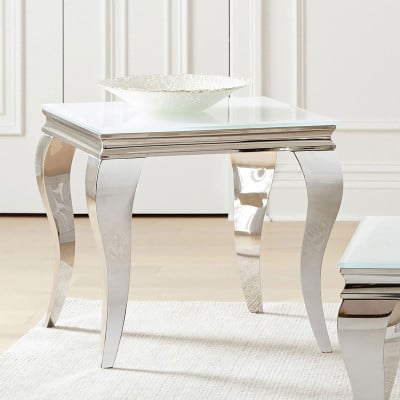 Carone White 2-Piece Coffee Table Set with Glass Tops by Coaster - Carone end table view 1