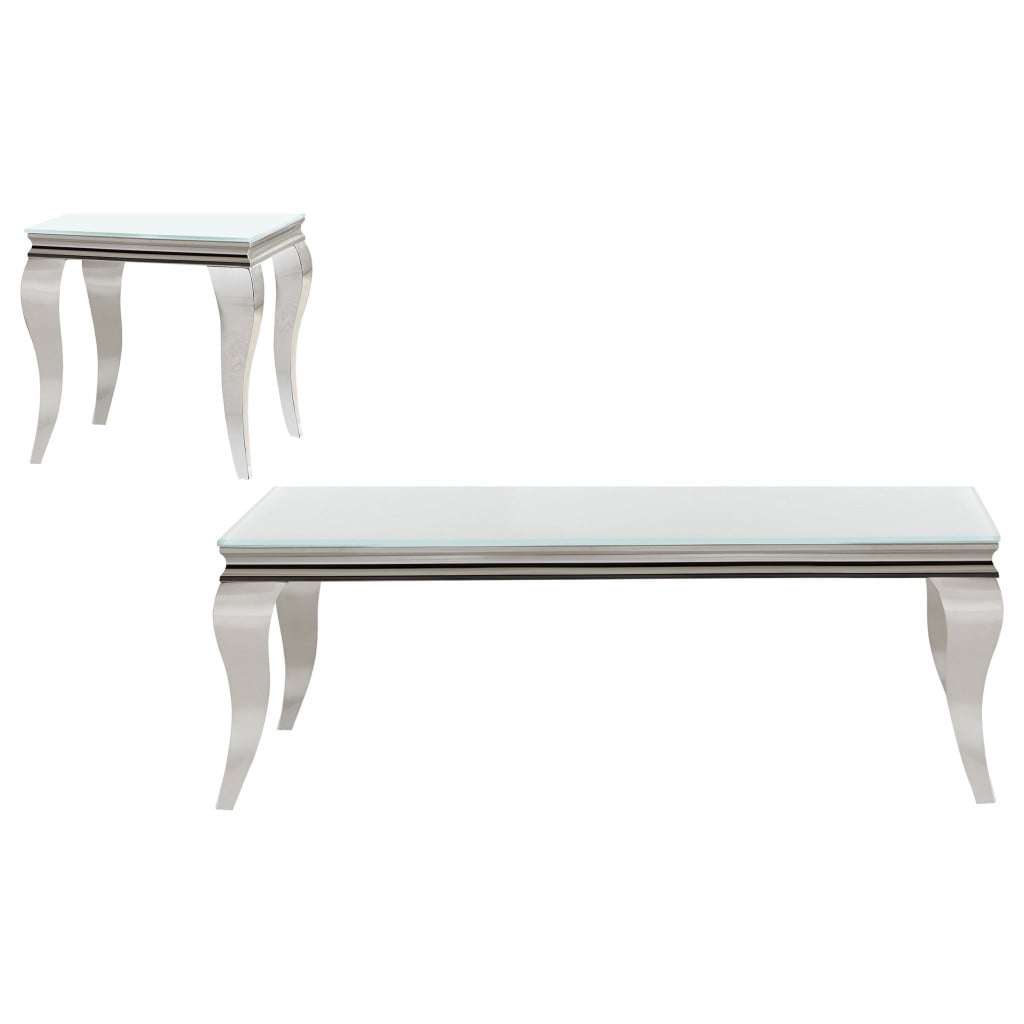 Carone White 2-Piece Coffee Table Set with Glass Tops by Coaster - Carone coffee table set view 2