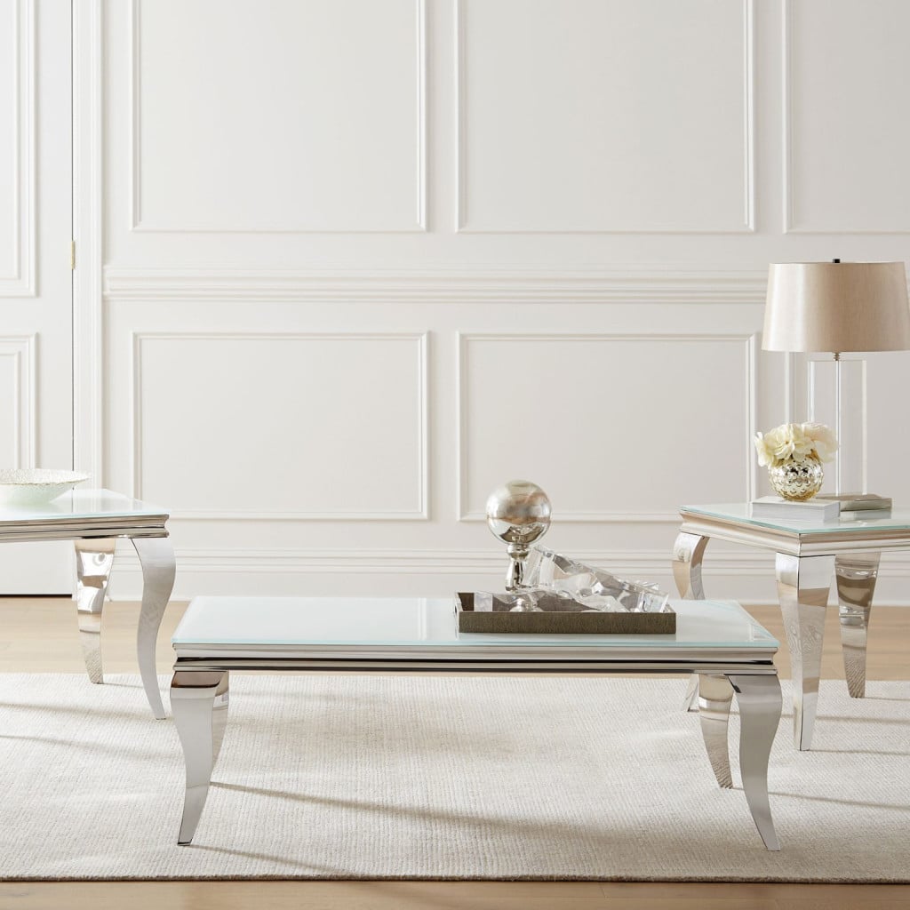 Carone White 2-Piece Coffee Table Set with Glass Tops by Coaster - Carone coffee table view 4