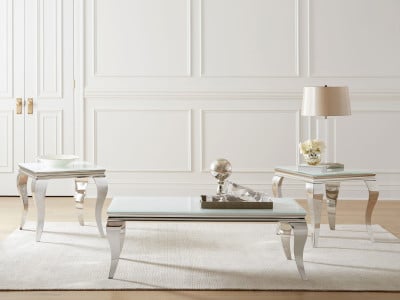 Carone White 2-Piece Coffee Table Set with Glass Tops by Coaster - Carone coffee table view 4