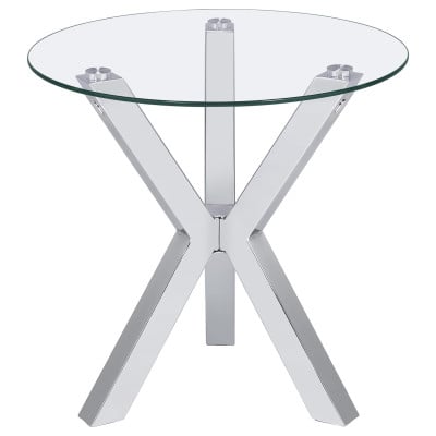 Kenzie Chrome 3-Piece Round Coffee Table Set with Glass Tops by Coaster - Kenzie end table view 3