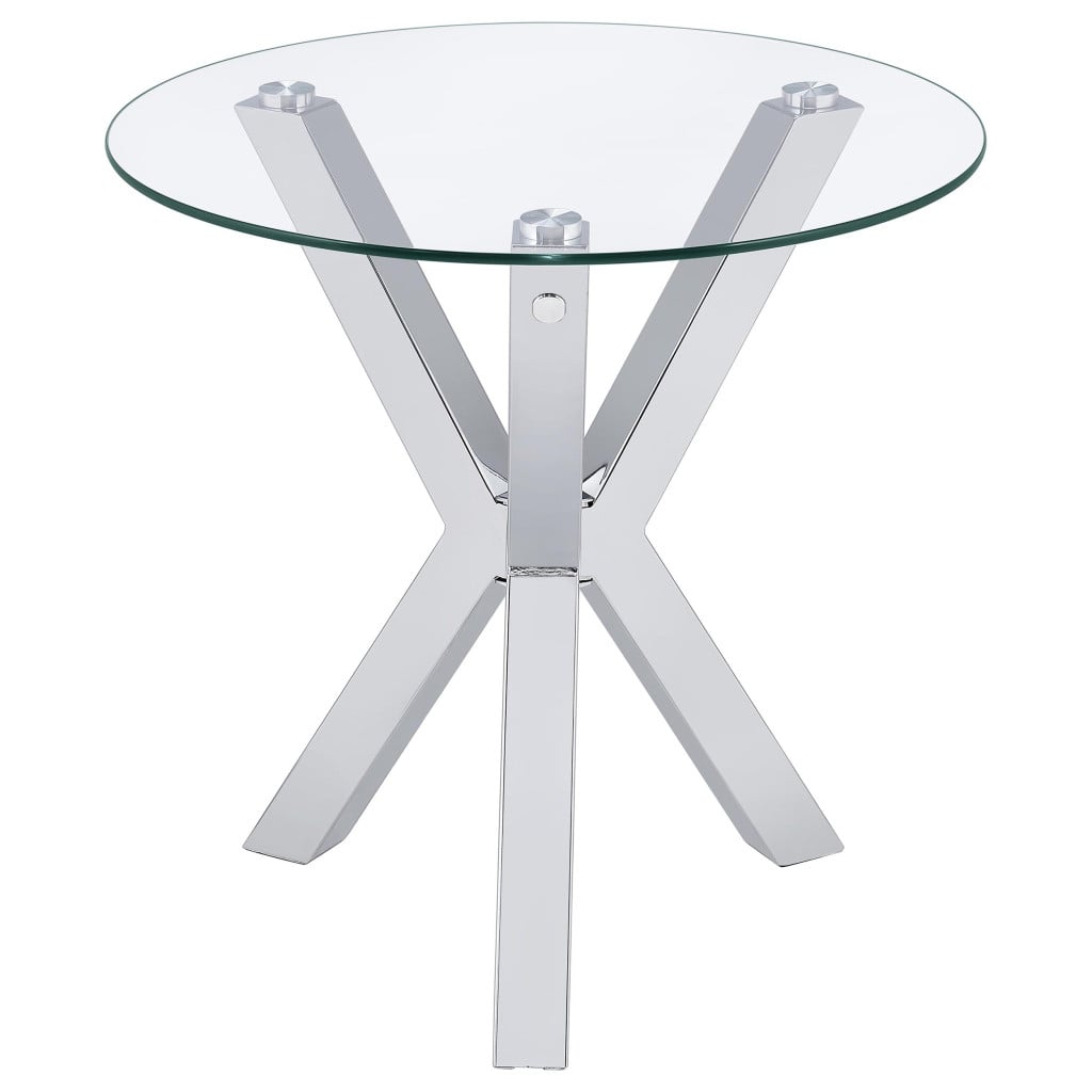 Kenzie Chrome 3-Piece Round Coffee Table Set with Glass Tops by Coaster - Kenzie end table view 4