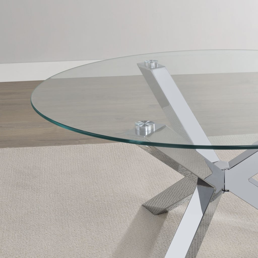 Kenzie Chrome 3-Piece Round Coffee Table Set with Glass Tops by Coaster - Kenzie end table view 5