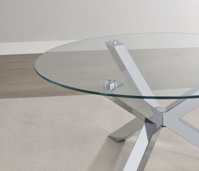 Kenzie Chrome 3-Piece Round Coffee Table Set with Glass Tops by Coaster - Kenzie end table view 5