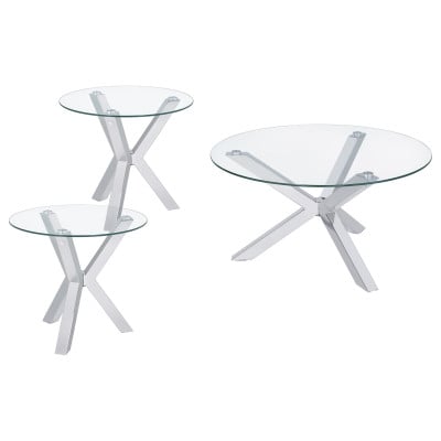 Kenzie Chrome 3-Piece Round Coffee Table Set with Glass Tops by Coaster - Kenzie coffee table set view 2
