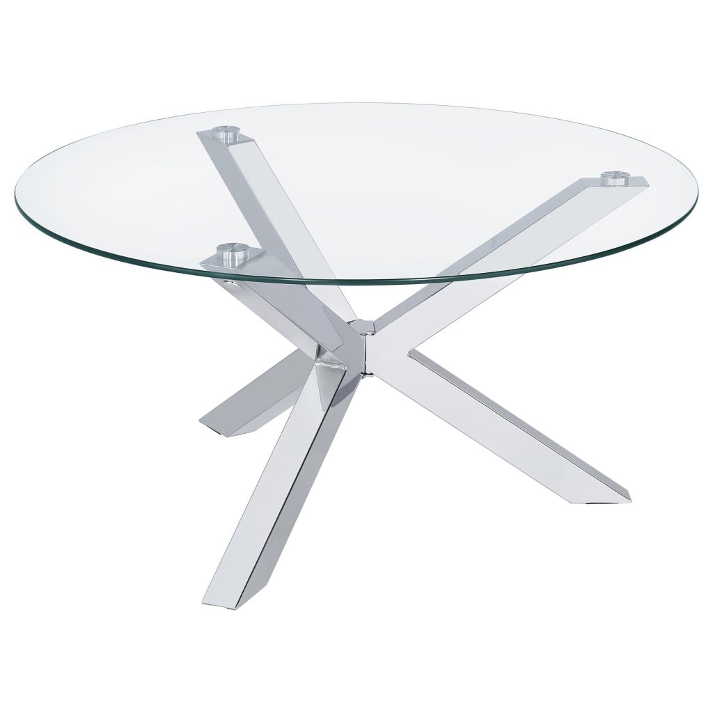 Kenzie Chrome 3-Piece Round Coffee Table Set with Glass Tops by Coaster - Kenzie coffee table set view 6